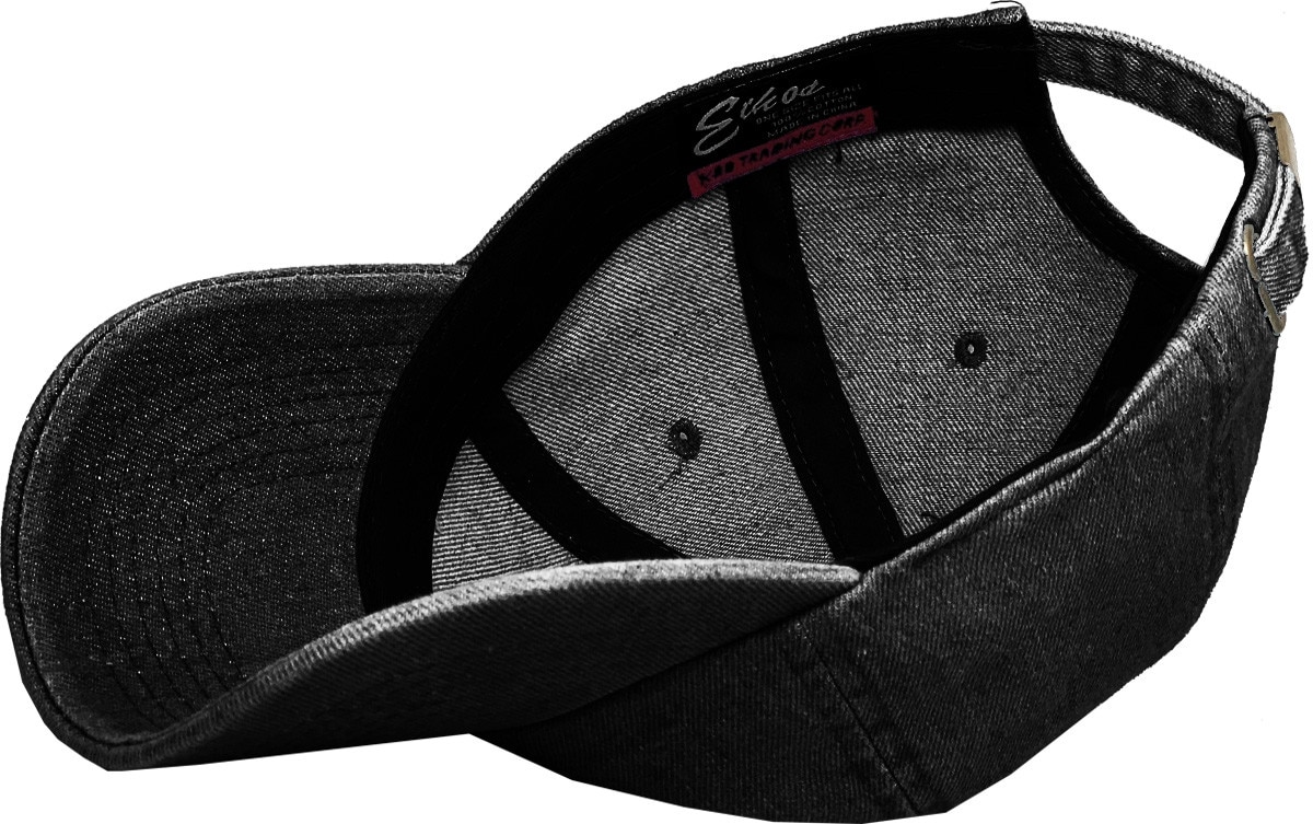 Black Denim Low Profile Baseball Caps Inside Turned Over View